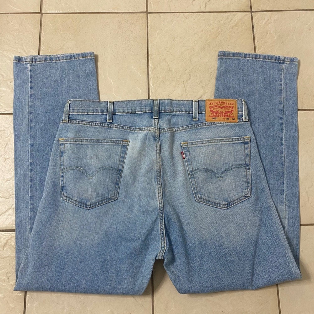 Levi‎ Strauss & Co 505 Mens Jeans W38 L30 Light Wash Denim Cotton Classic Fit - Picture 7 of 8